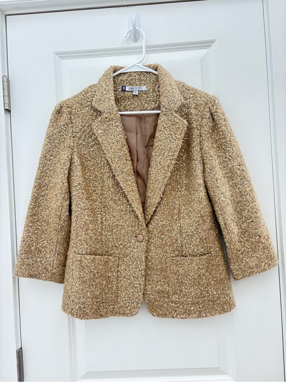 Jennifer Lopez Gold Sequin Bouclé Blazer Jacket